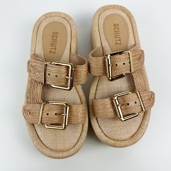 SCHUTZ Raffia Platform Slide Sandals